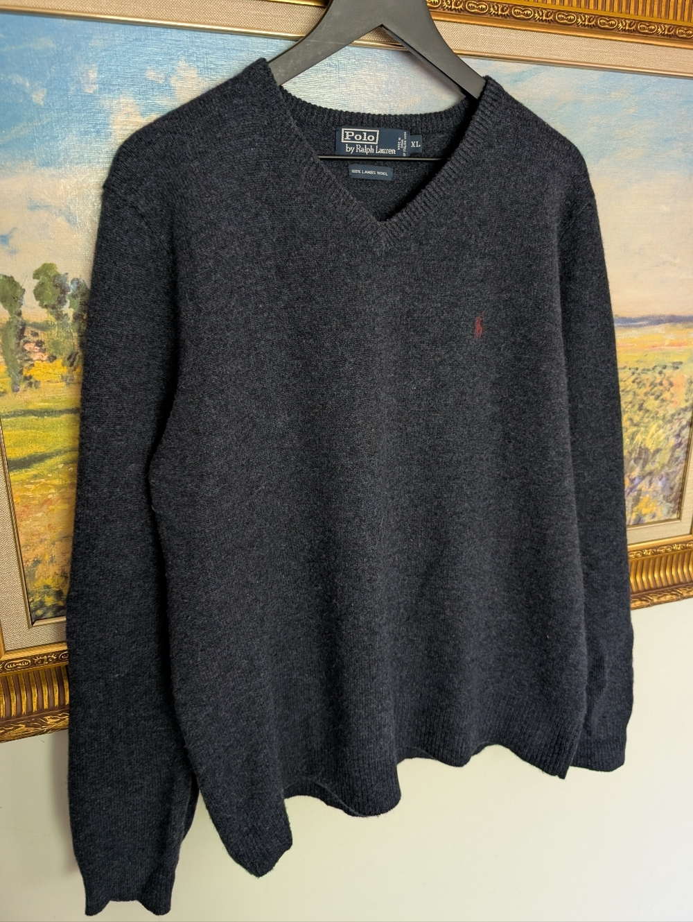 Ralph Lauren V-Neck Lambs Wool Sweater - Navy XL